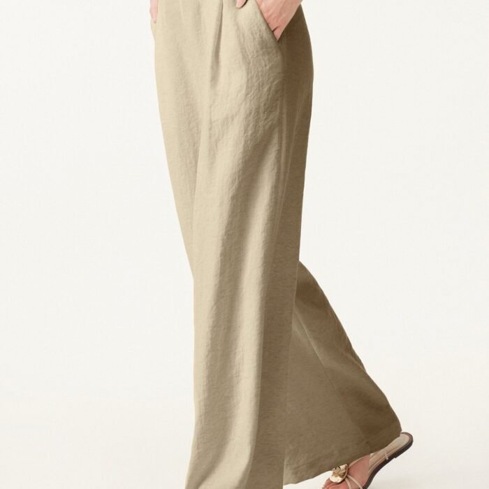 Leinenähnliche Wide-Leg-Hose mit mittelhohem Bund und Taschen