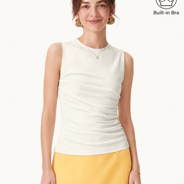 Geripptes Bralette mit Rundhalsausschnitt und Raffungen an der Seite