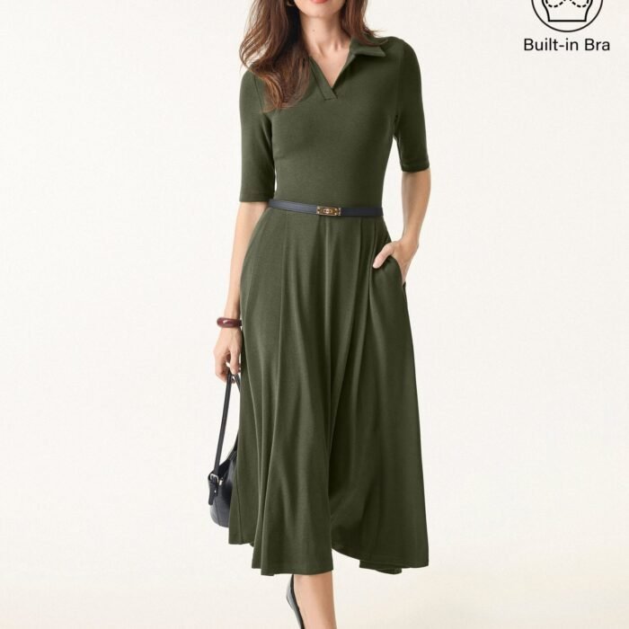 Brami-Midikleid mit Polokragen, ellenbogenlangen Ärmeln und Taschen