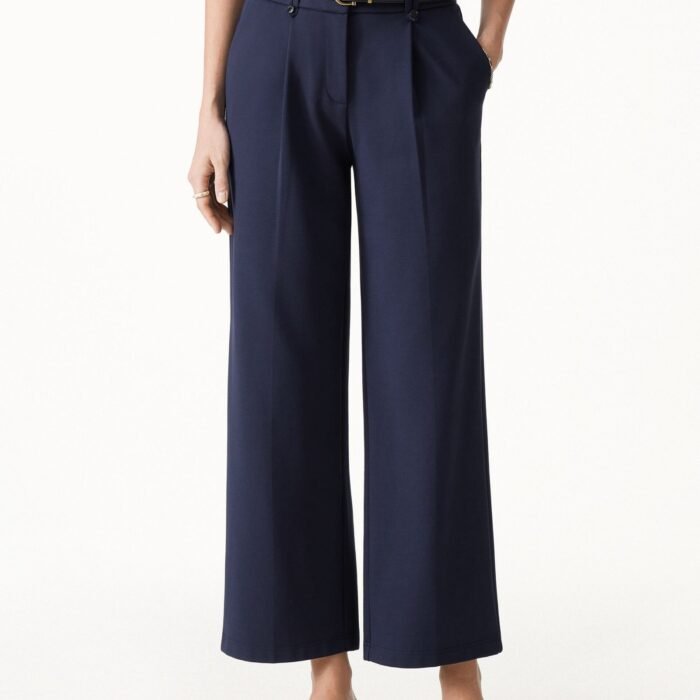 Knöchellange Ponte-Hose mit niedriger Leibhöhe, geradem Bein und Taschen